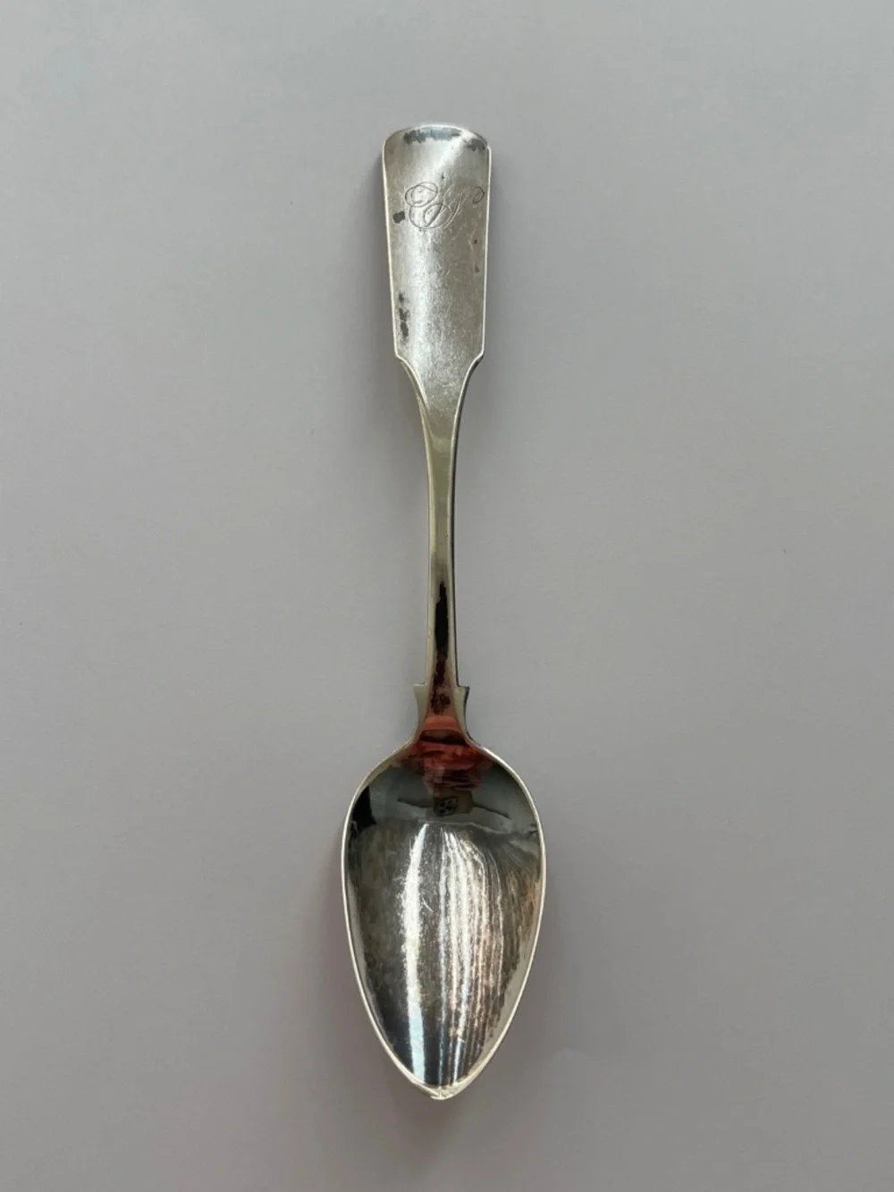 J. Osgood Coin Silver Antique Spoon, Early 1800s, Fiddle Pattern Monogramed